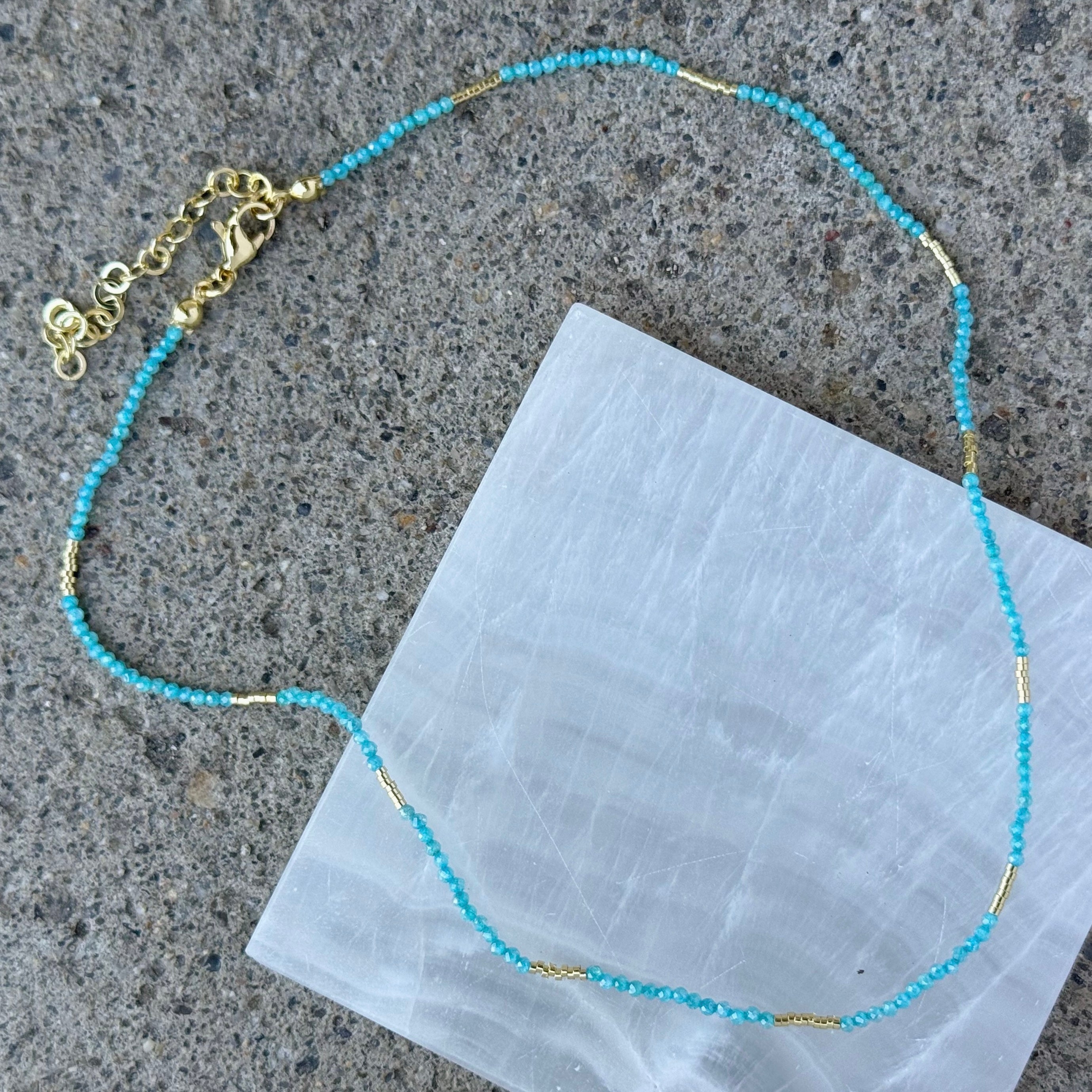 DIAMOND CUT AQUAMARINE MICRO BEADED necklace