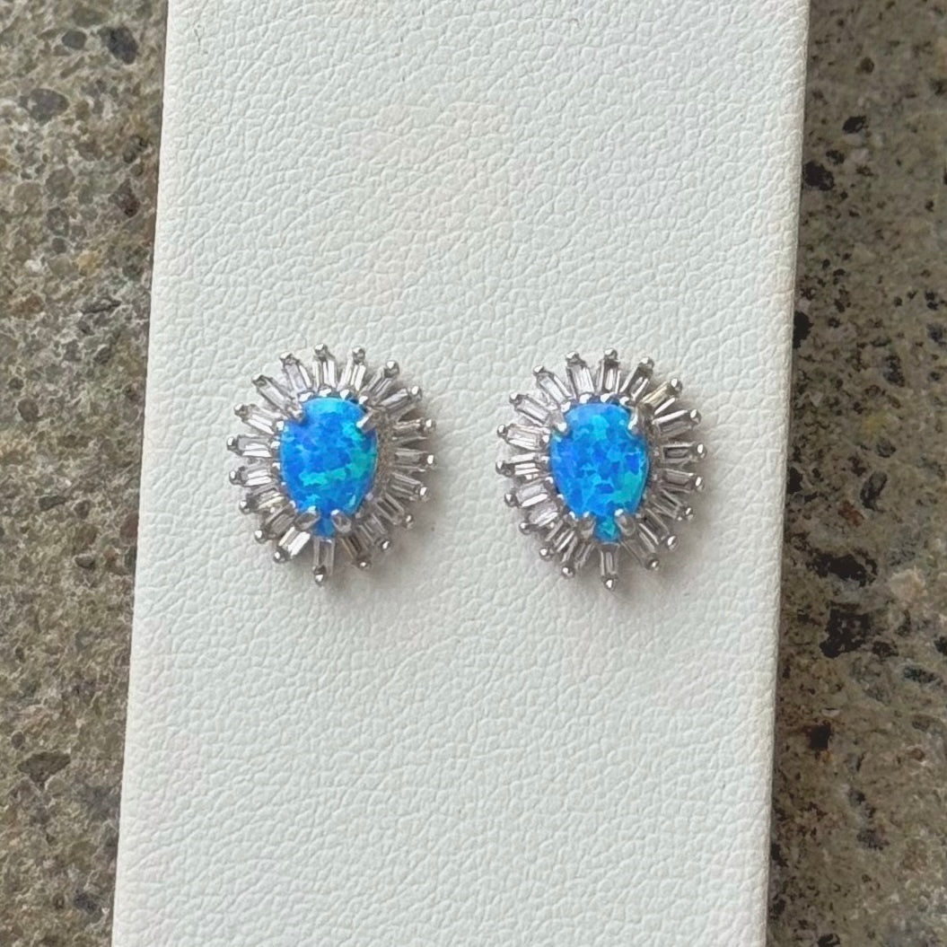 SILVER BLUE OPAL TEARDROP STUD earrings