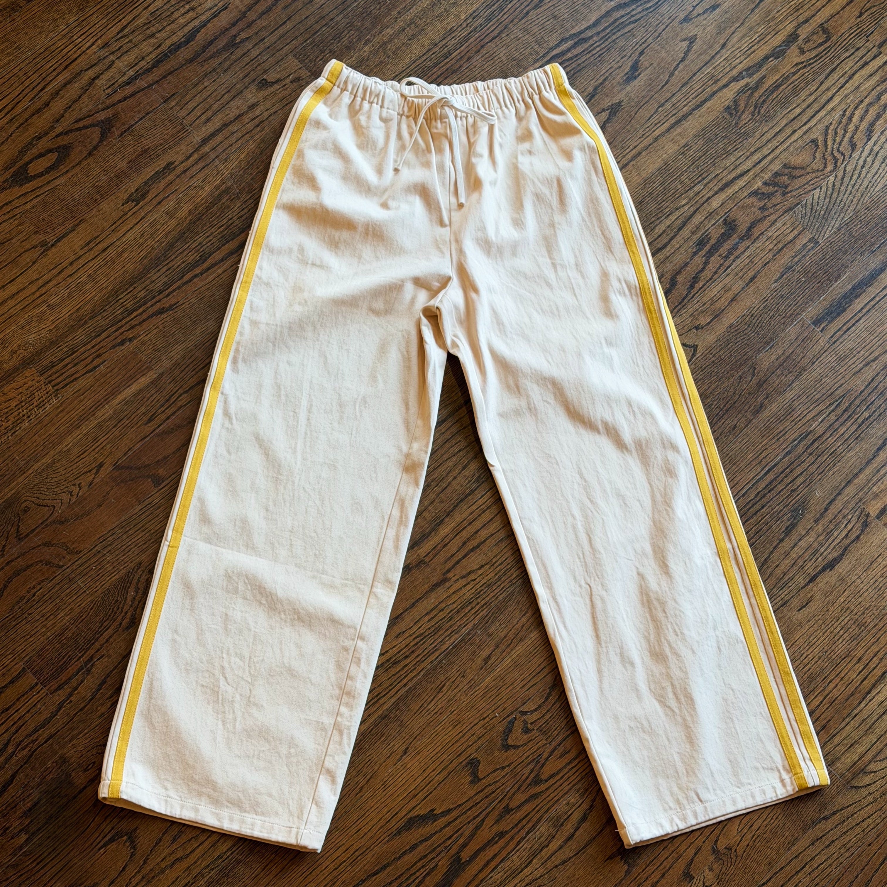 BEIGE YELLOW STRIPED DRAWSTRING WIDE LEG TRACK pants