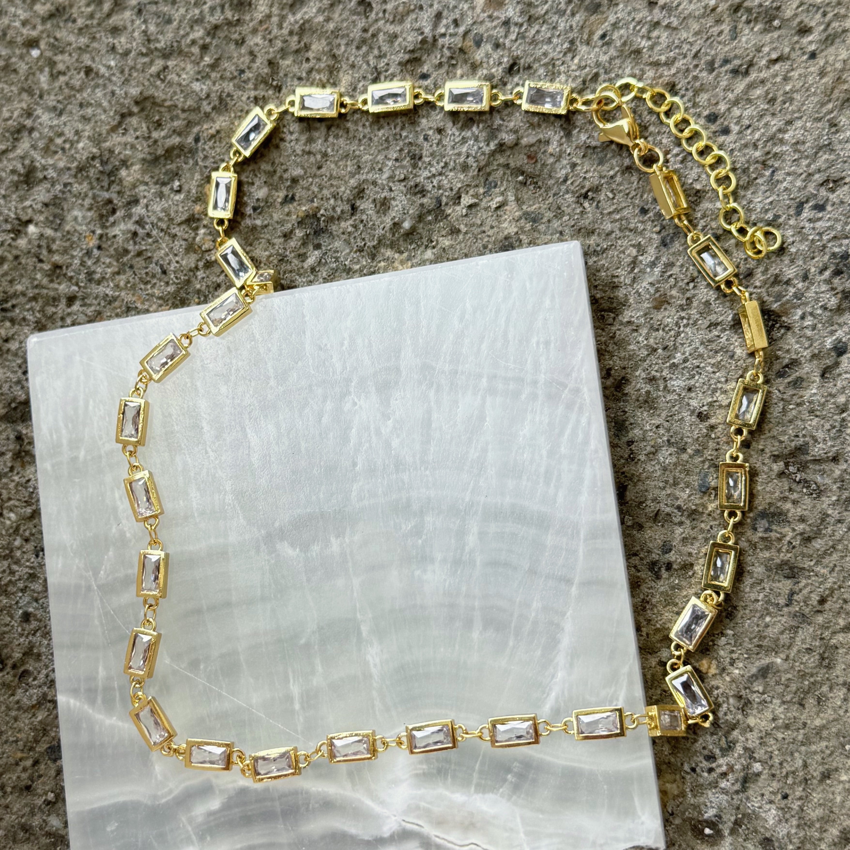 GOLD CRYSTAL BAGUETTE BEZEL necklace