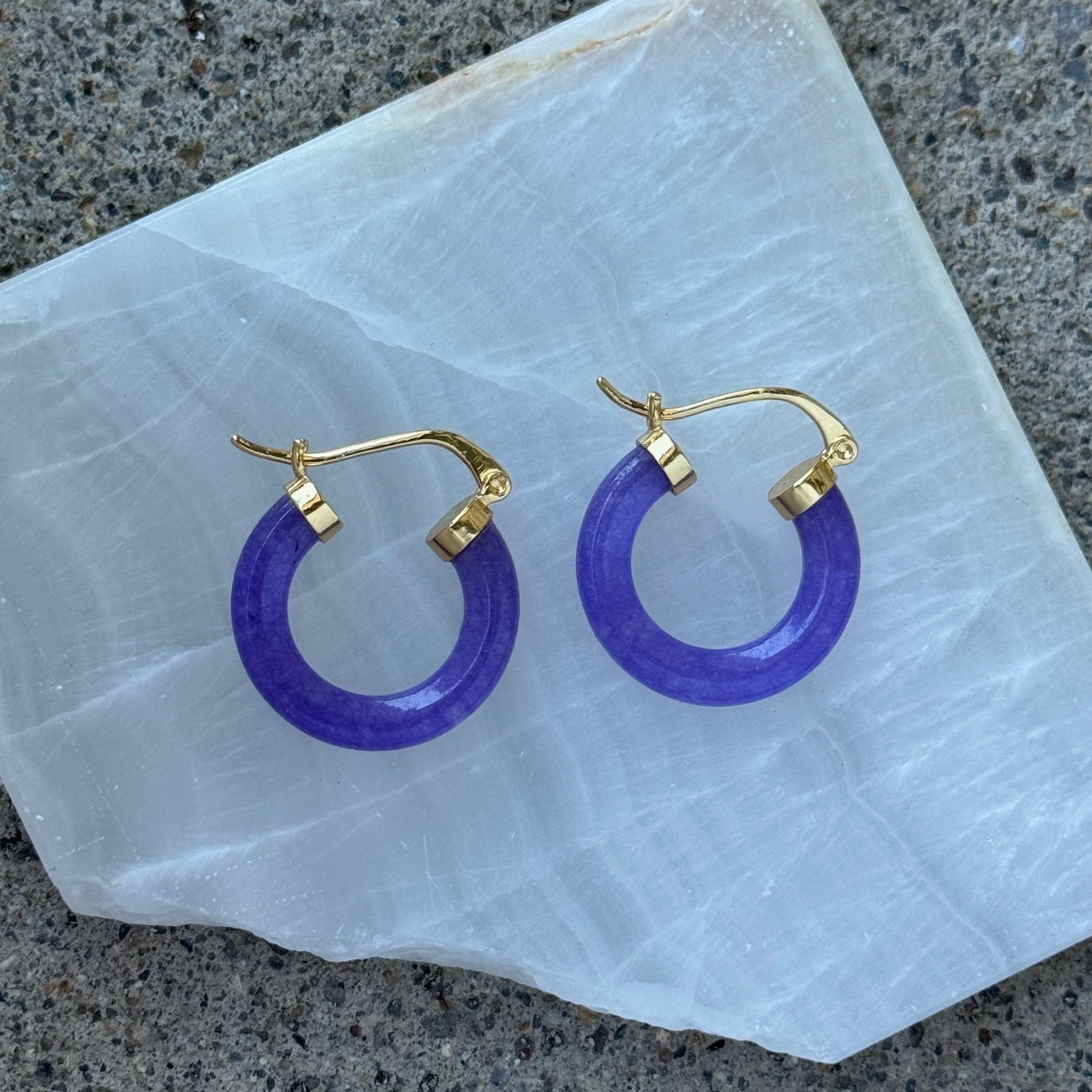 25MM PURPLE JADE HOOP earrings