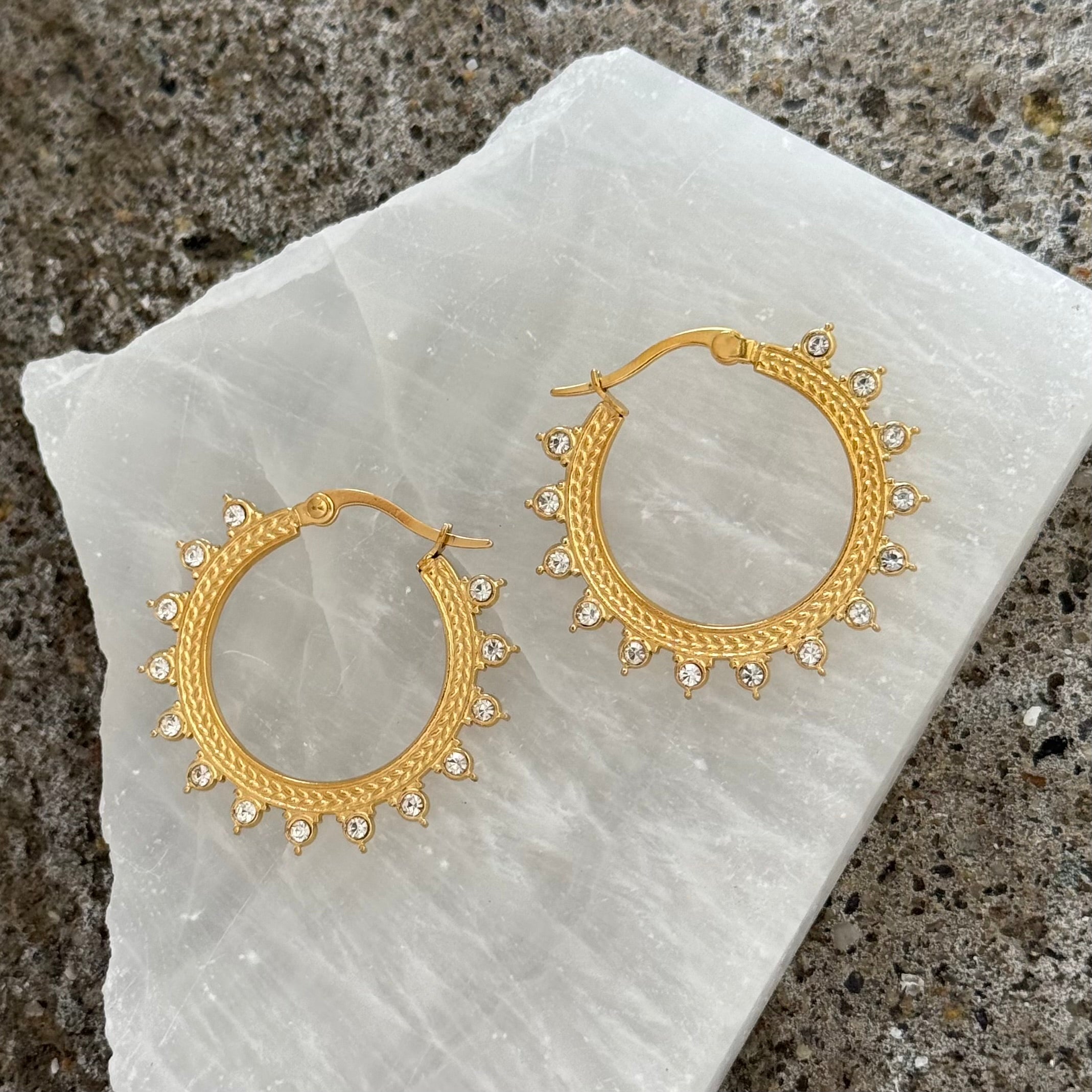 CRYSTAL GOLD BOHO HOOP earrings