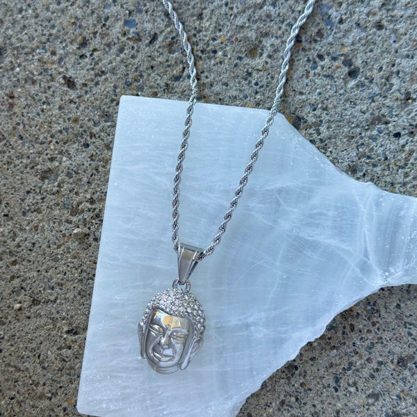 SILVER CRYSTAL BUDDHA HEAD necklace