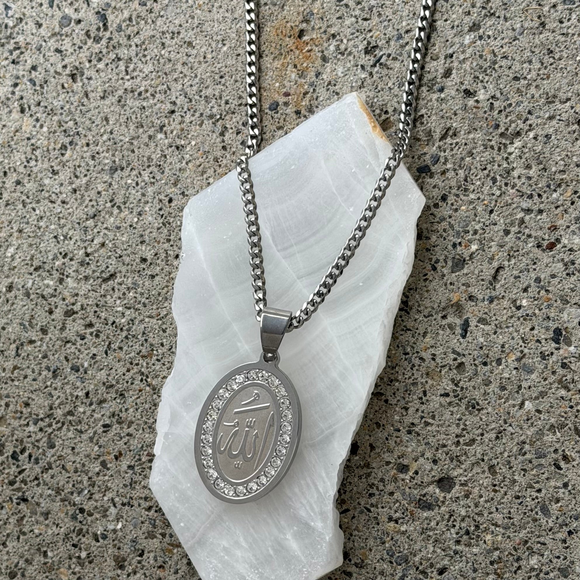 SILVER ALLAH OVAL necklace