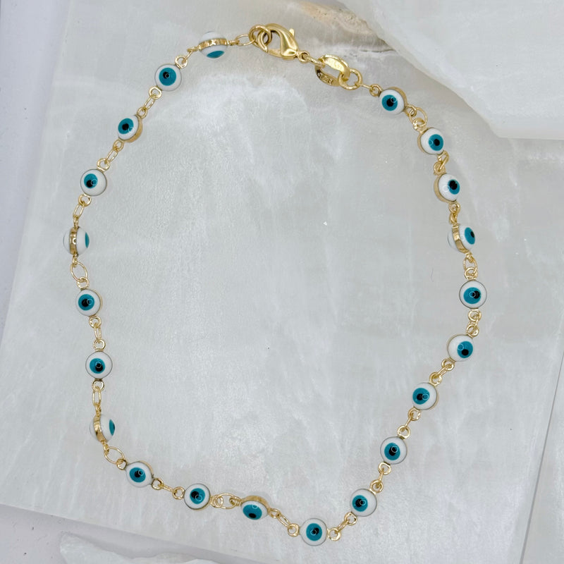 CIRCLE WHITE EVIL EYE anklet