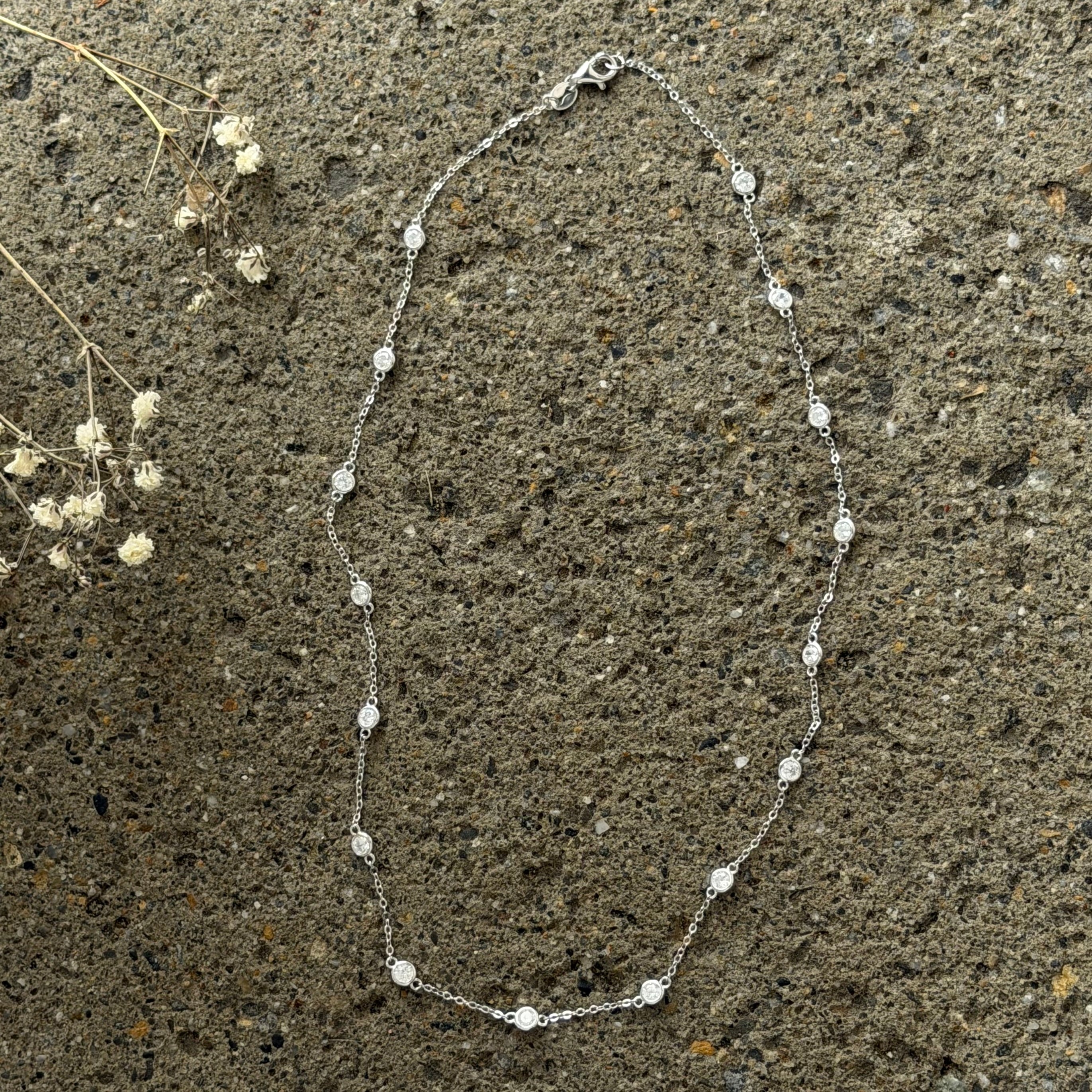SILVER CLUSTERED CRYSTAL BEZEL BY THE YARD necklace