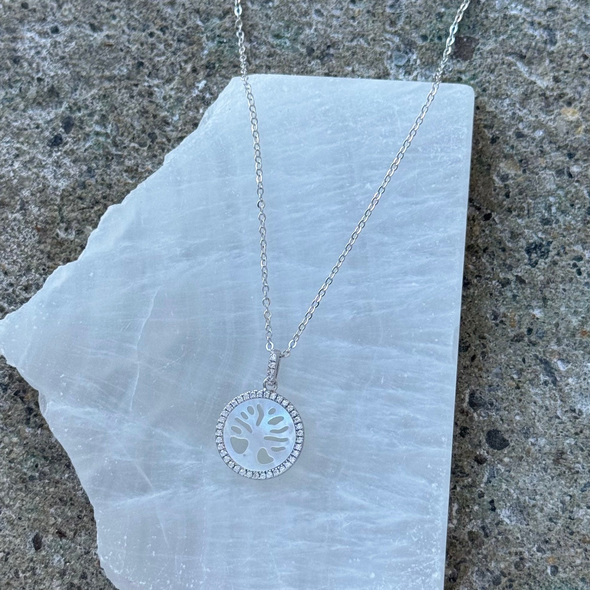 SILVER MOTHER OF PEARL TREE OF LIFE necklace