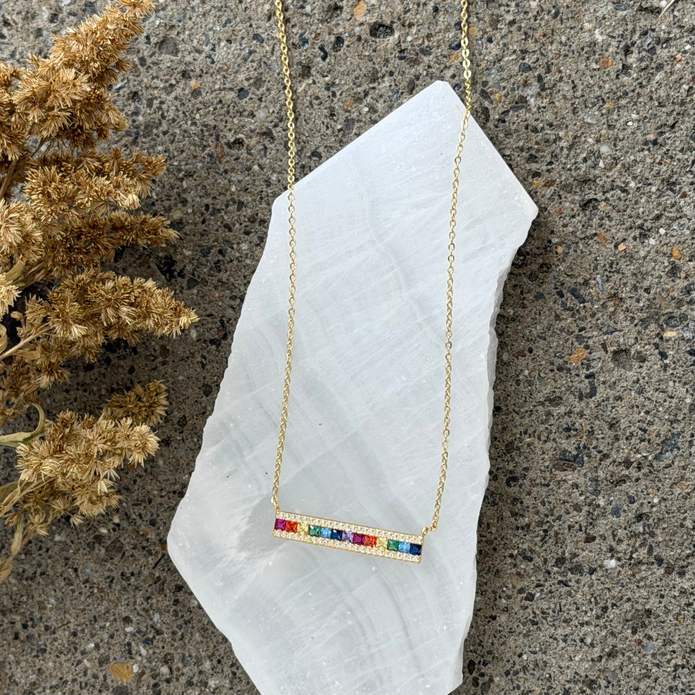 GOLD CRYSTAL MULTICOLOR BAR necklace