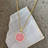 25MM CRYSTAL ROUND PINK JADE necklace