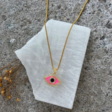 HOT PINK ENAMEL CRYSTAL EVIL EYE necklace