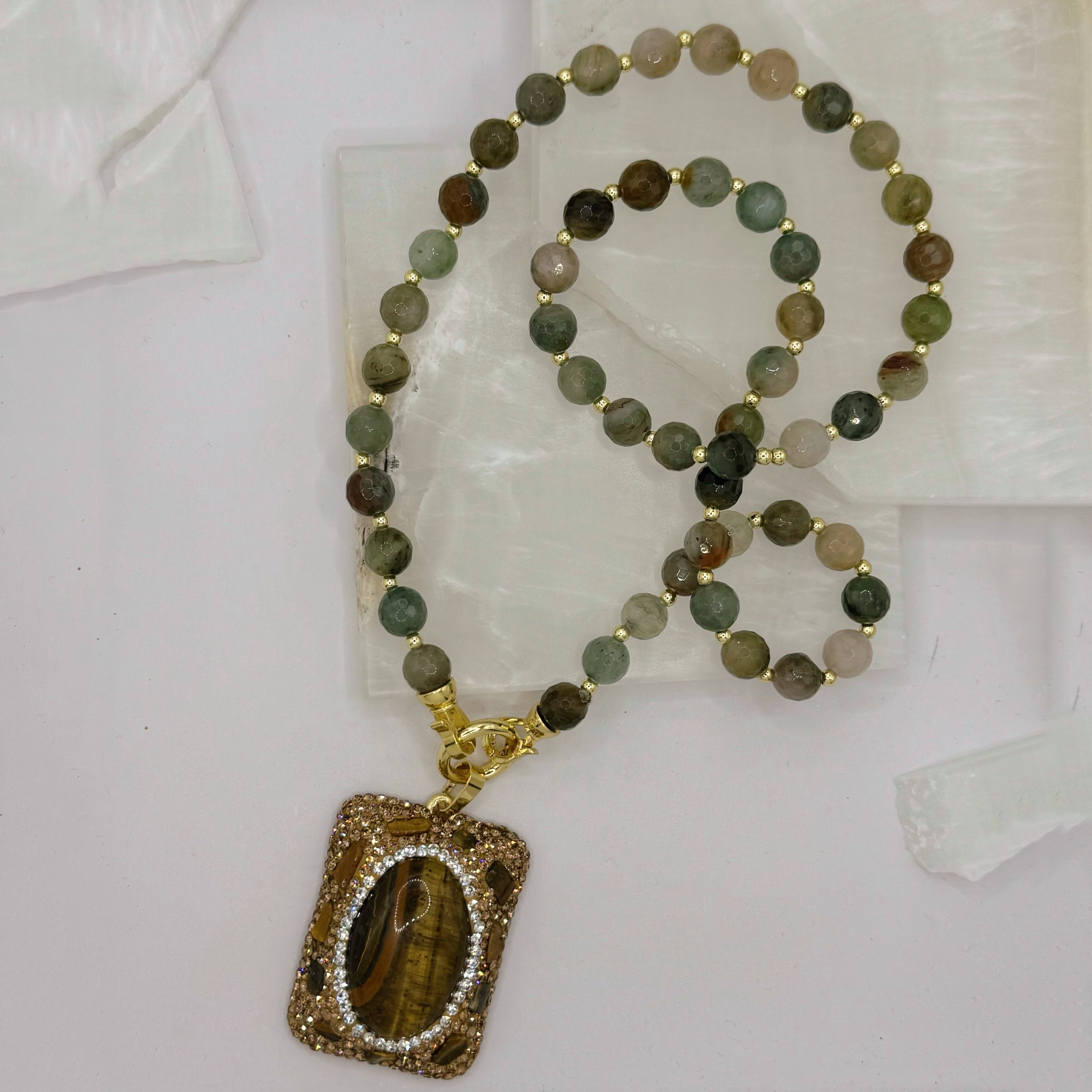 TIGERS EYE DIAMOND CUT NATURAL STONES necklace