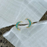 GOLD TURQUOISE CRESCENT MOON STUD earrings