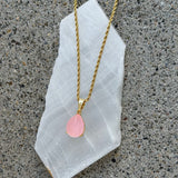 GOLD TEARDROP PINK JADE MINI necklace