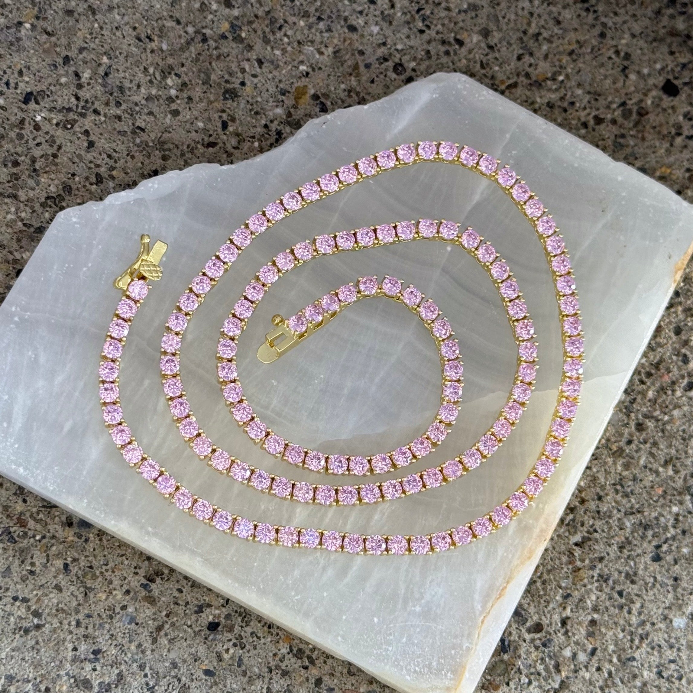3MM GOLD PINK TENNIS necklace