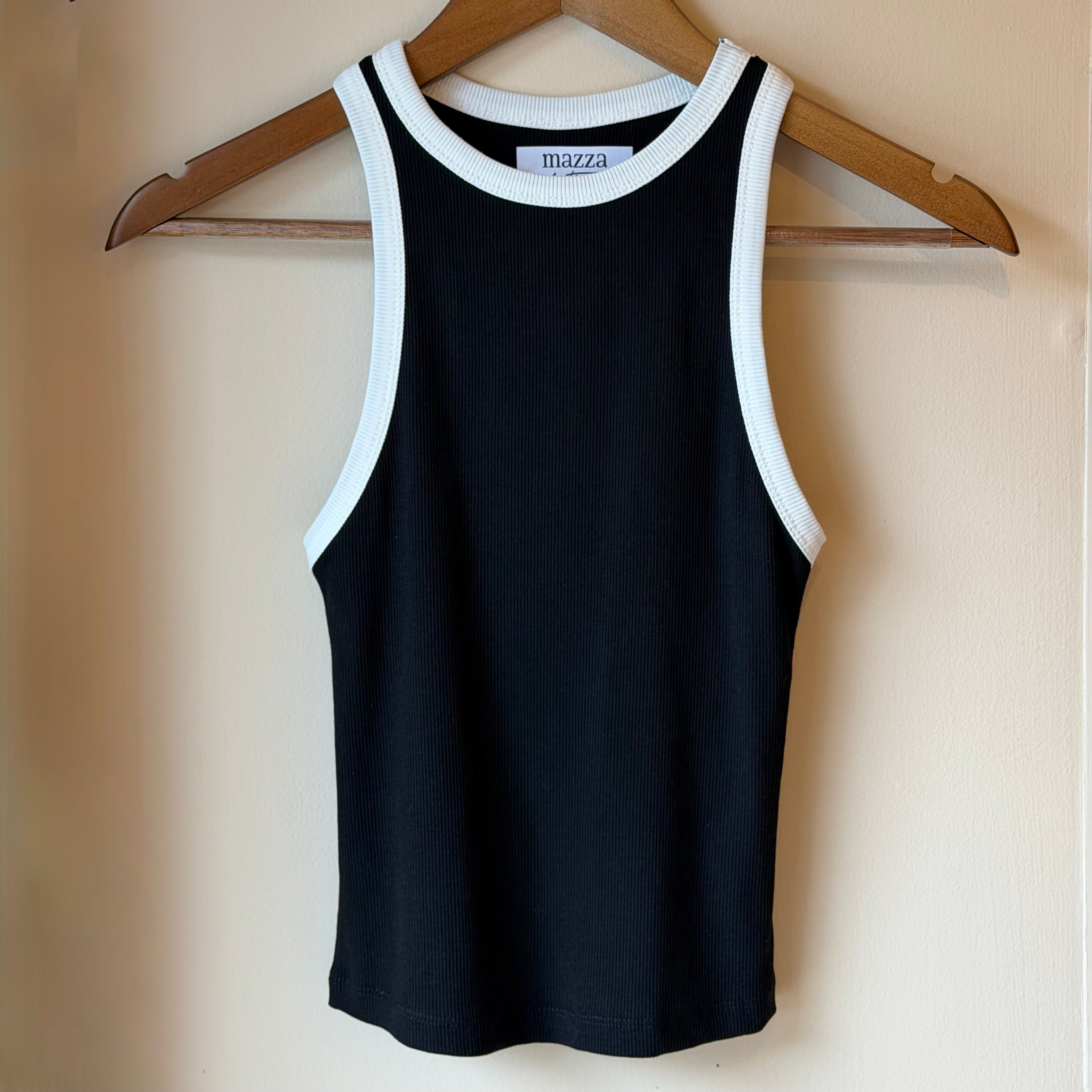 BLACK AND WHITE RIBBED TANK top