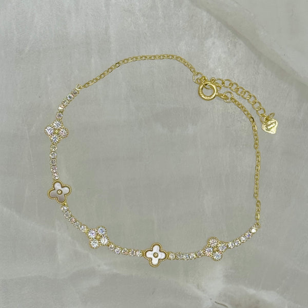 GOLD GOOD LUCK MOTHER OF PEARL CRYSTAL DAINTY bracelet