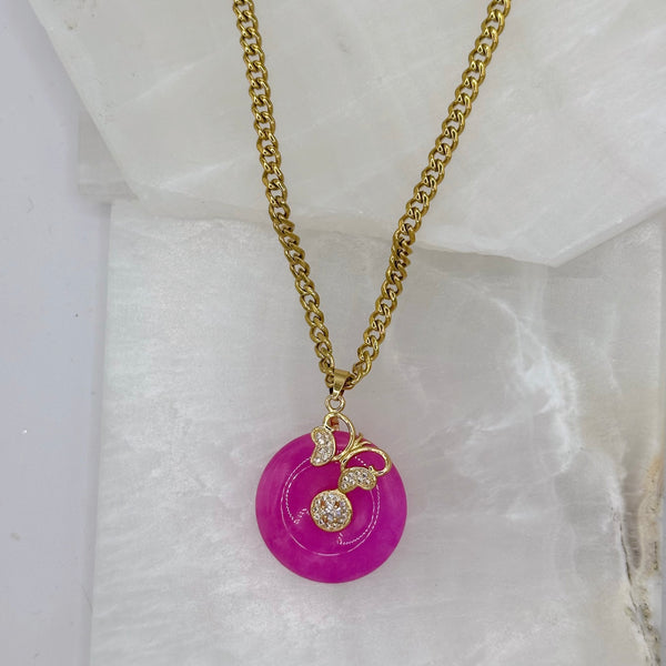 CIRCLE BUTTERFLY FUCHSIA JADE necklace