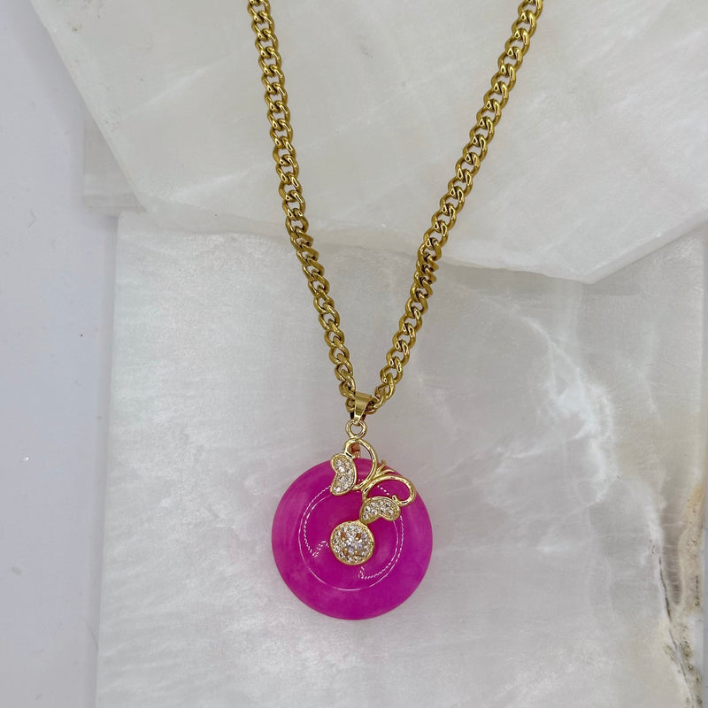 BUTTERFLY ROUND FUCHSIA JADE necklace