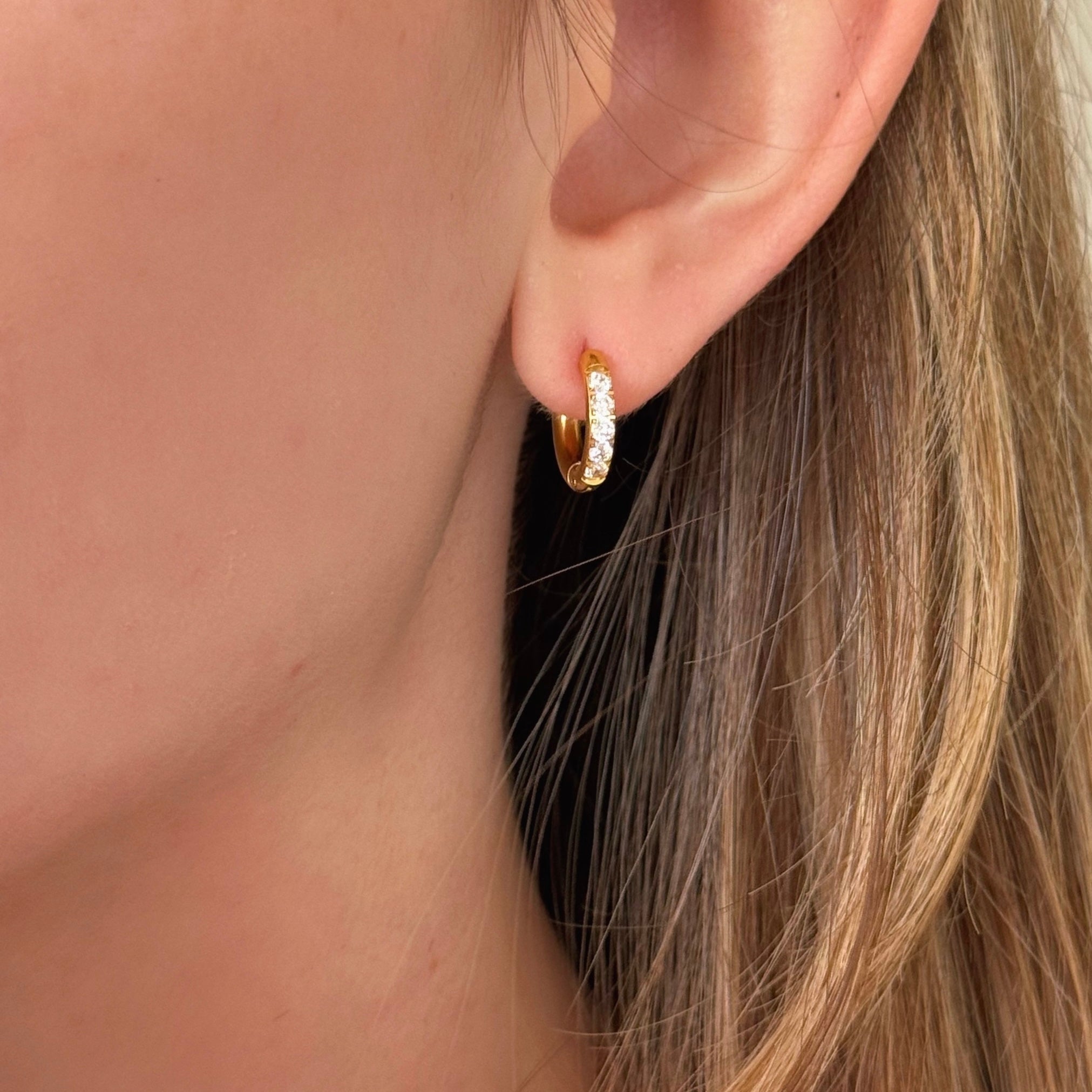 8MM GOLD CRYSTAL THICK MINI HOOP earrings