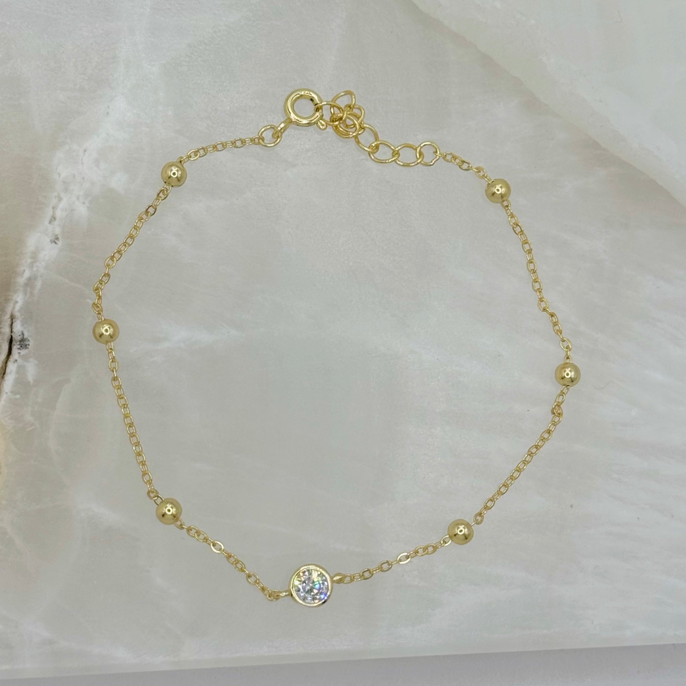 GOLD DAINTY CRYSTAL BEZEL BEADED bracelet