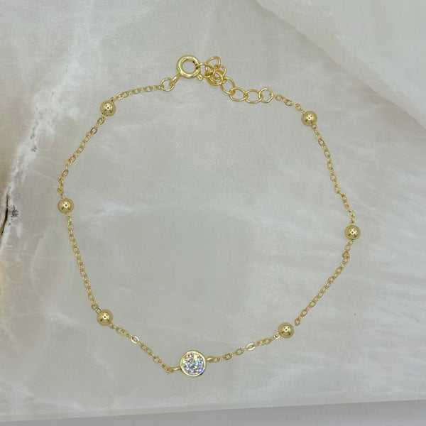 GOLD DAINTY CRYSTAL BEZEL BEADED bracelet