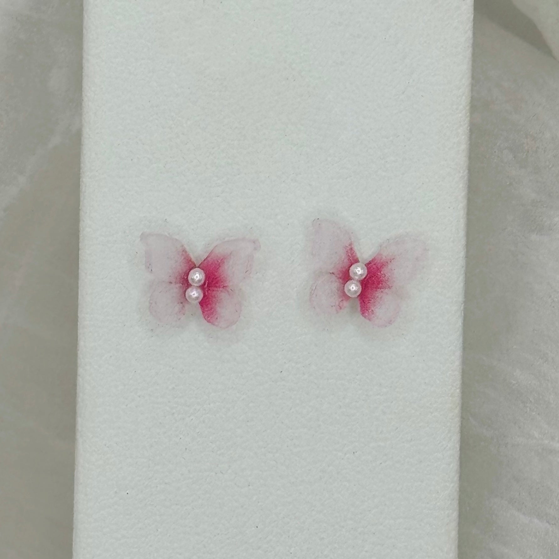 PINK BUTTERFLY PEARL STUD earrings