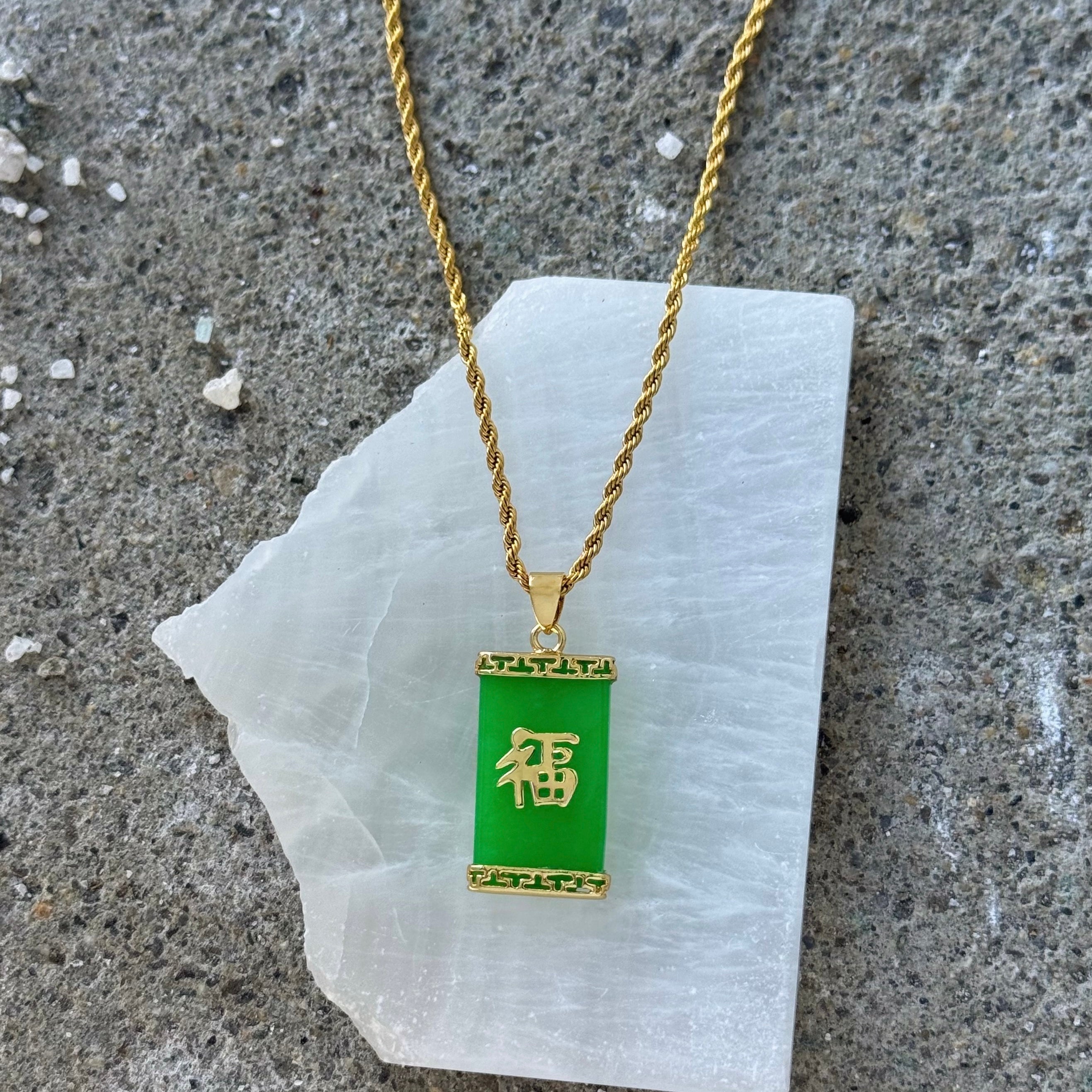 GOLD FU GREEN JADE necklace