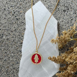 RED ENAMEL CRYSTAL HAMSA CIRCLE necklace