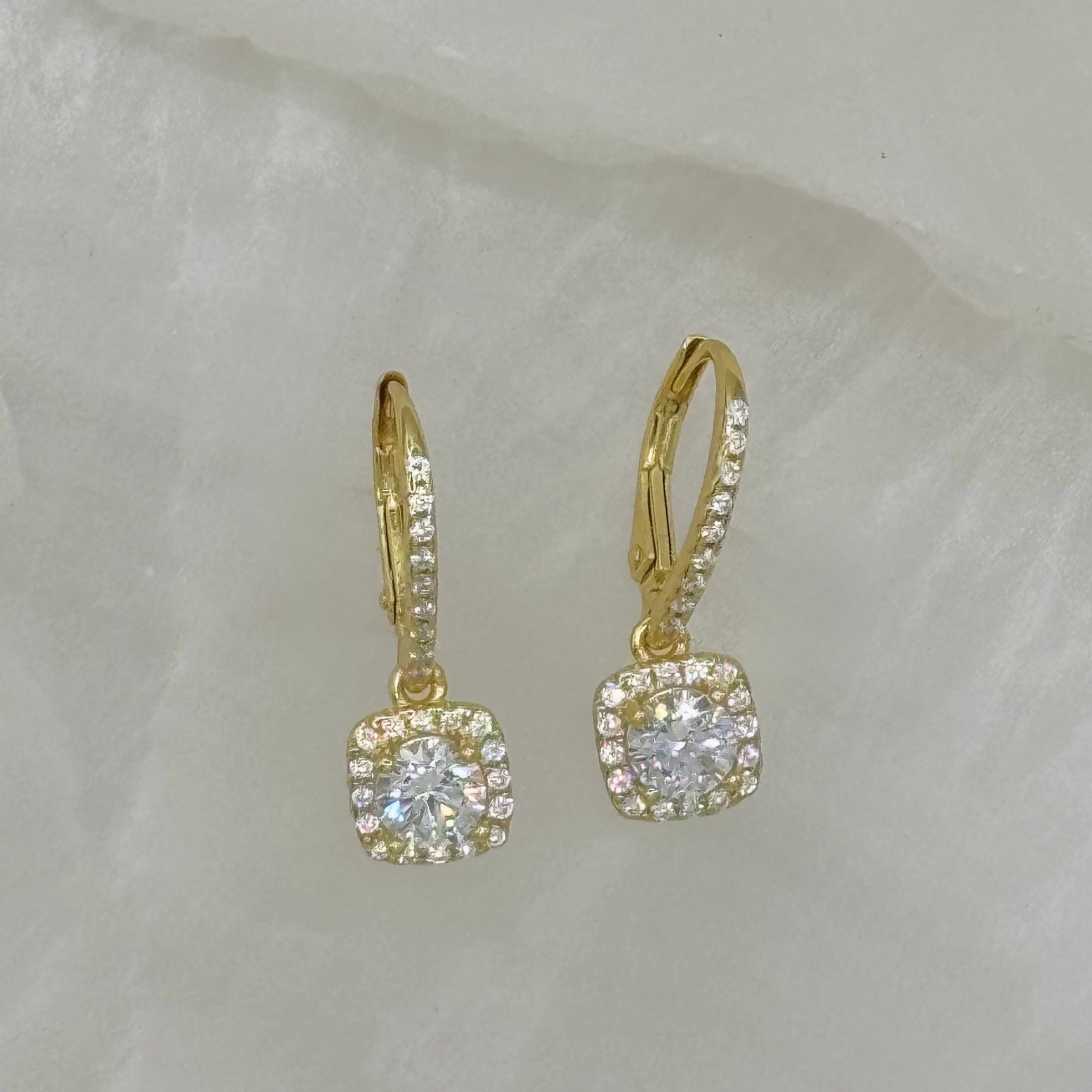 GOLD CLARA CUSHION CUT HALO earrings