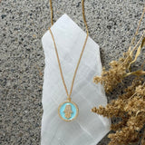 LIGHT BLUE ENAMEL HAMSA CIRCLE necklace