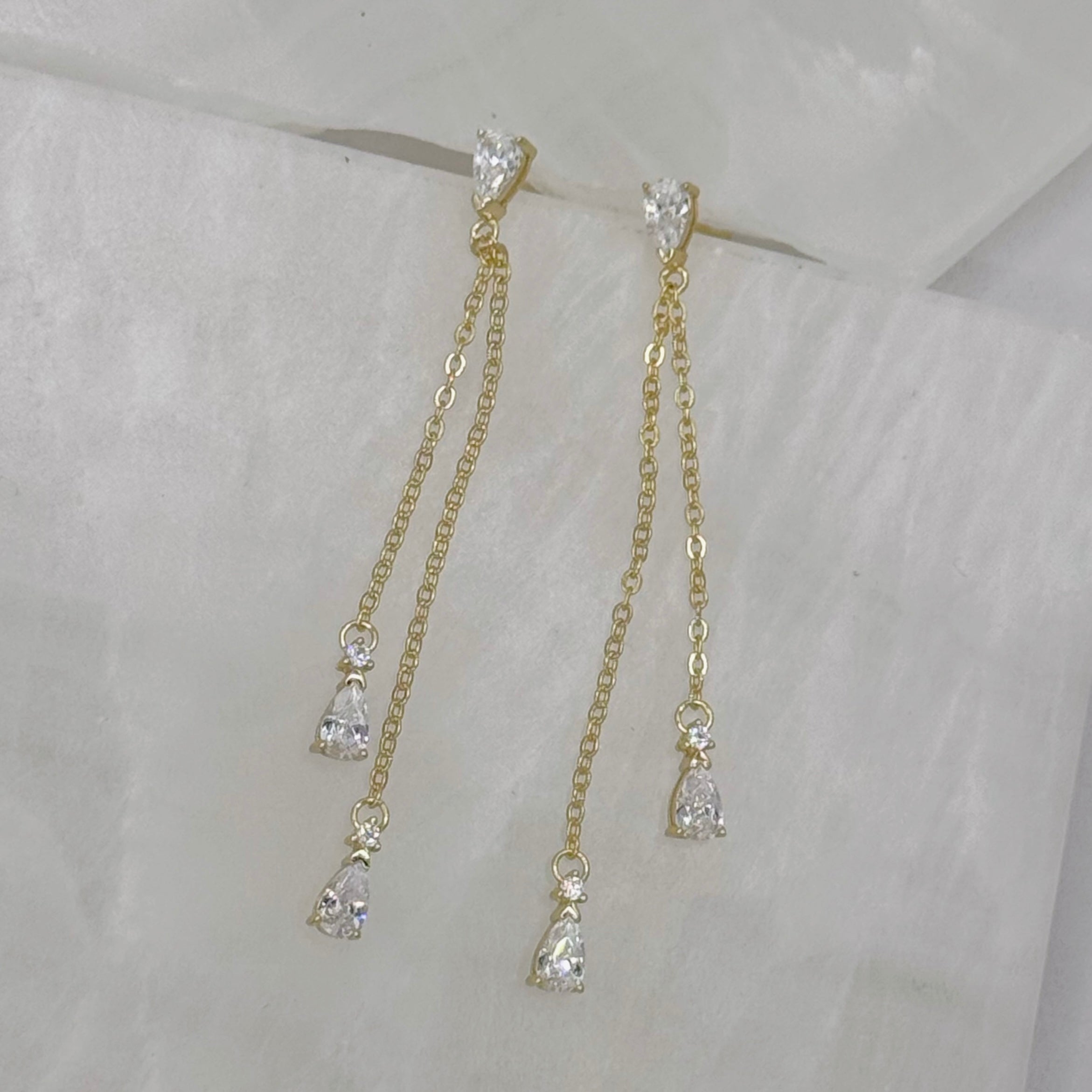 GOLD CRYSTAL DOUBLE TEARDROP DANGLE earrings