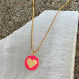 HOT PINK ROUND ENAMEL HEART necklace