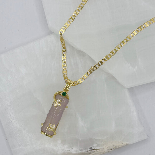 BAMBOO EMERALD STONE LAVENDER JADE necklace
