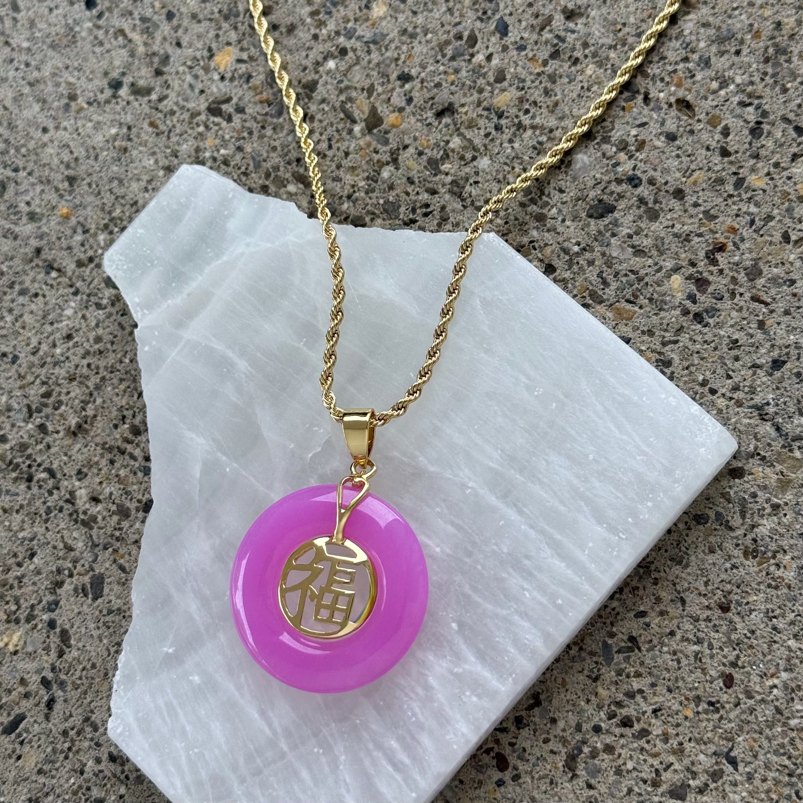 GOOD FORTUNE 30MM FUCHSIA JADE necklace