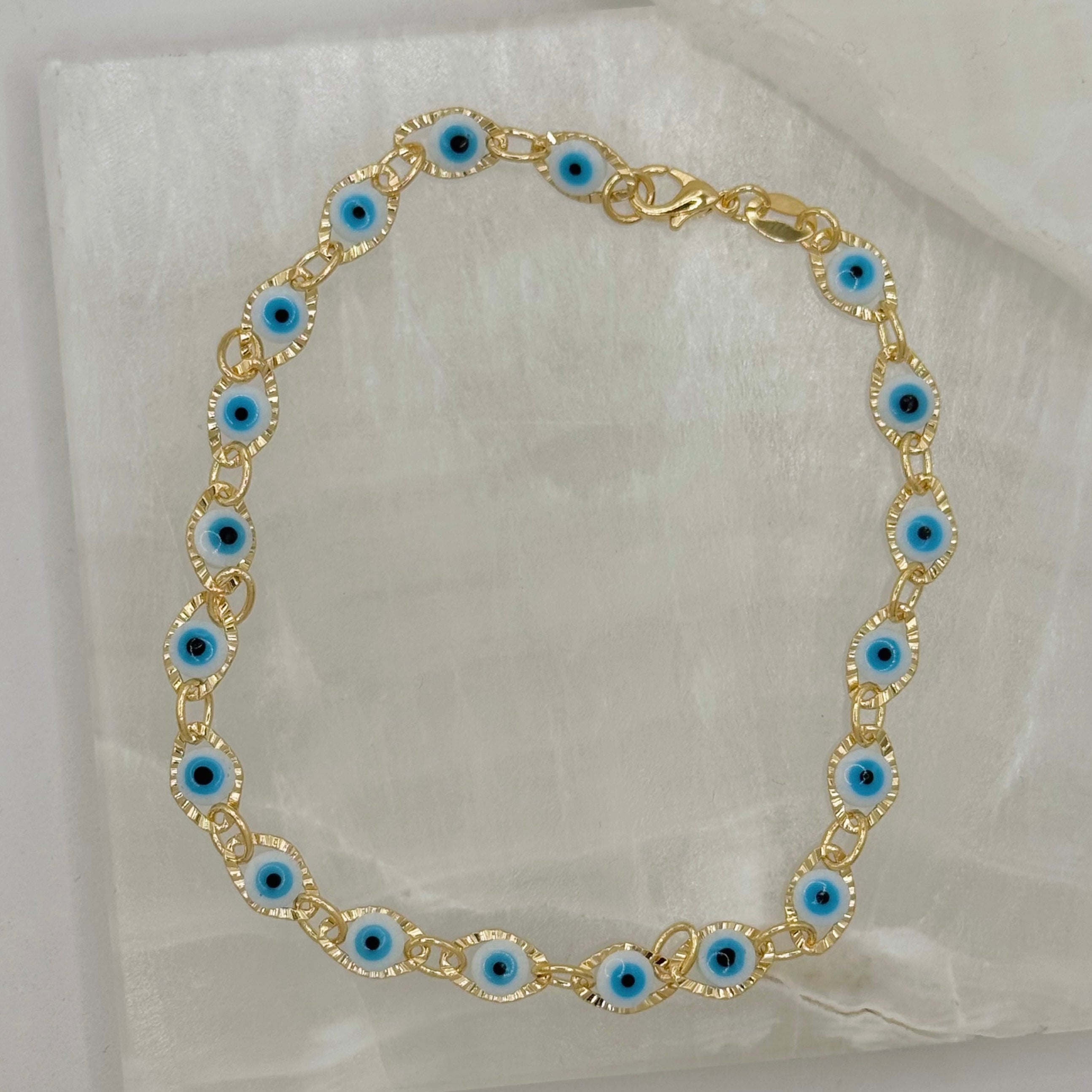 WHITE EVIL EYE anklet