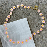 GOLDEN PINK ENAMEL FLOWER necklace