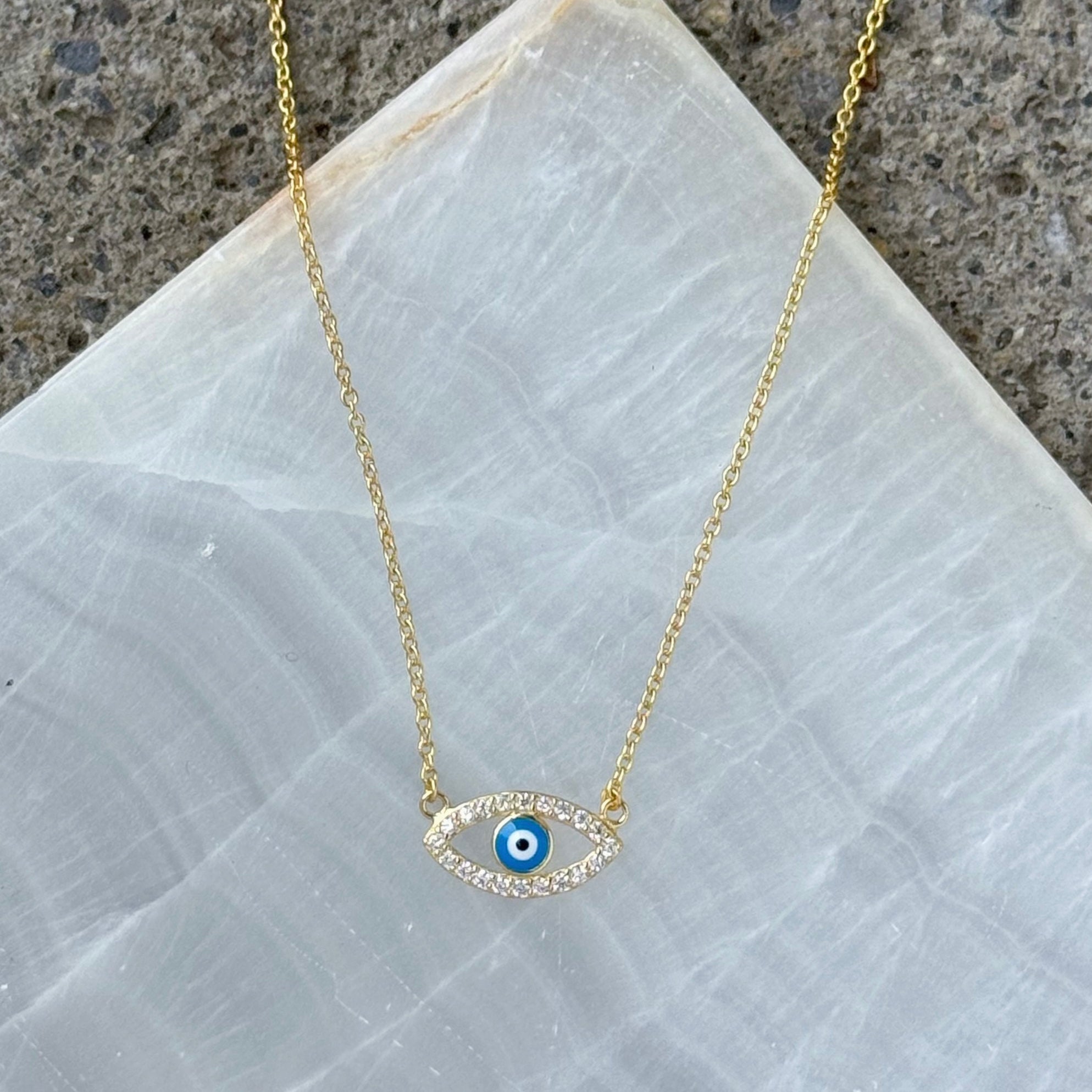 GOLD CRYSTAL DAINTY EVIL EYE MINI necklace