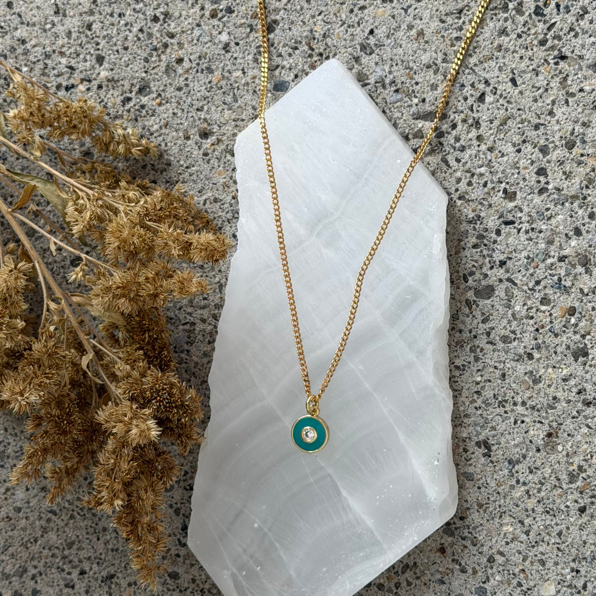 TEAL ENAMEL EYE SUPER MINI necklace