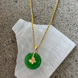 GOLD BUTTERFLY ROUND II GREEN JADE necklace