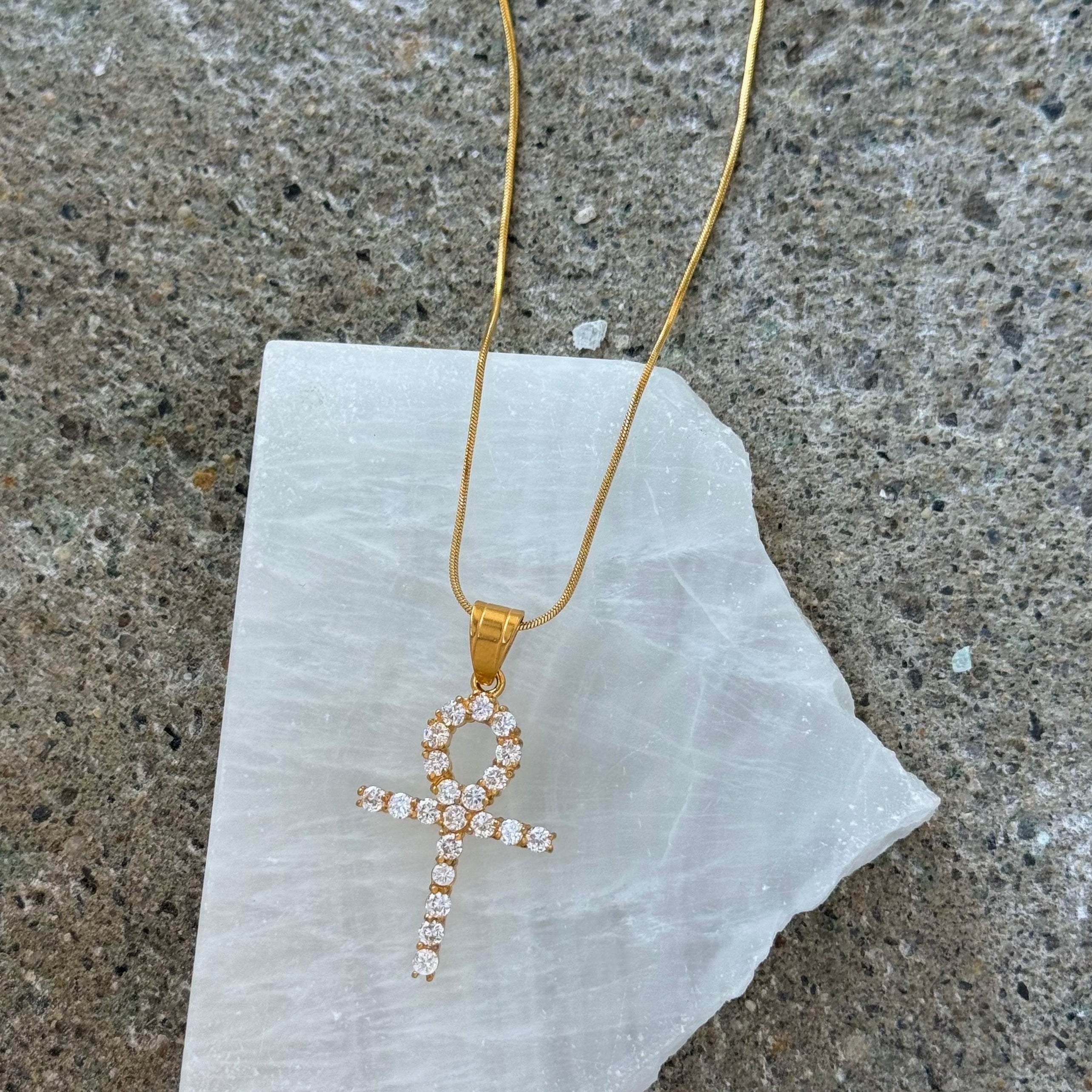 GOLD CRYSTAL ANKH MINI necklace