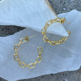 GOLD CRYSTAL CHAIN LINK HOOP earrings