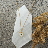 HEART MOTHER OF PEARL EMERALD GREEN STONE necklace