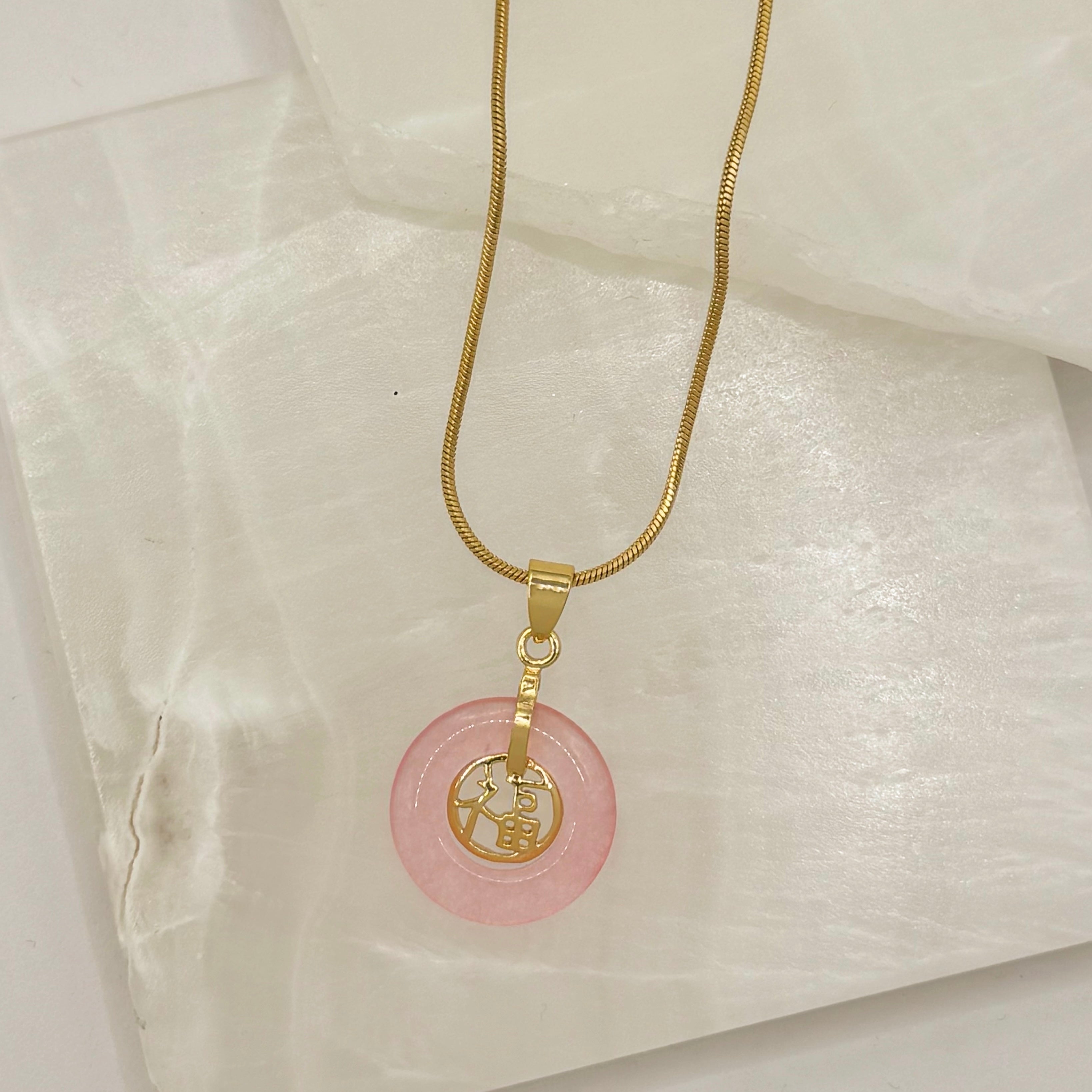 GOOD FORTUNE 20MM PINK JADE necklace