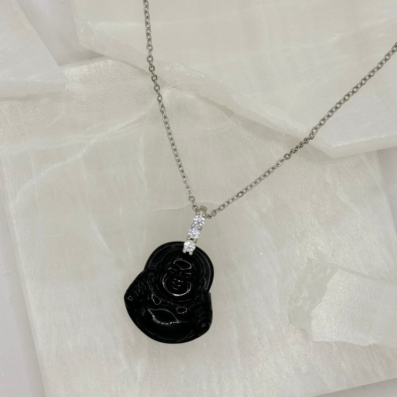 SILVER BLACK BUDDHA III STEEL MINI necklace