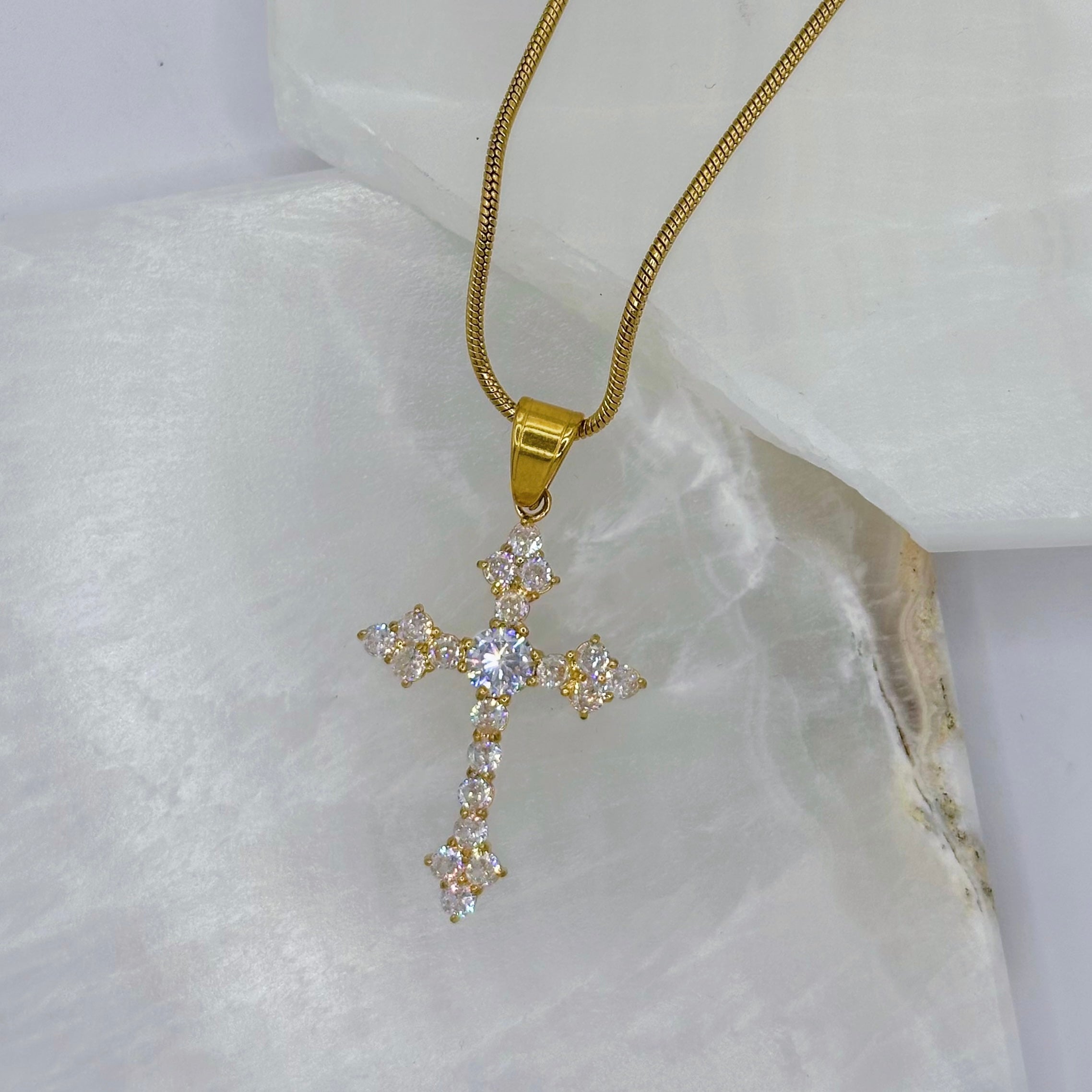 GOLD CRYSTAL ORTHODOX CROSS necklace