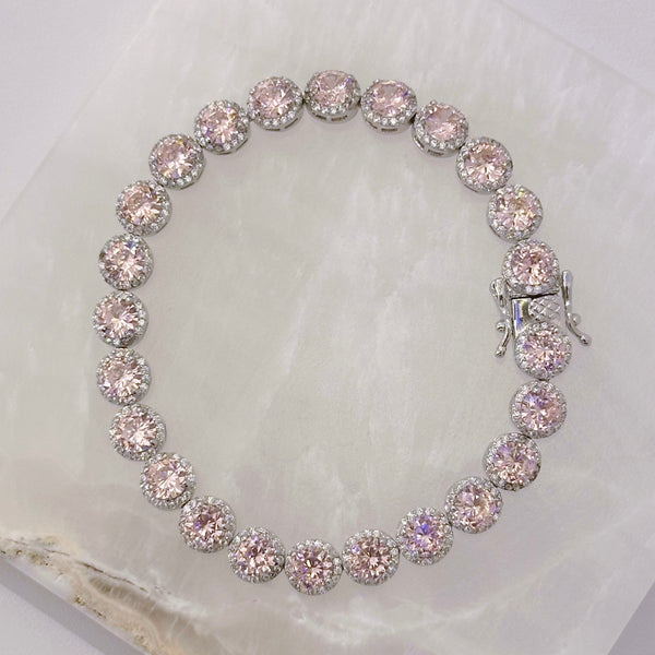 SILVER ROUND LIGHT PINK TENNIS bracelet