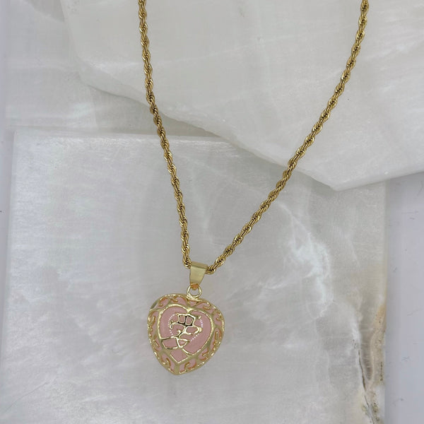 HEART LOVE PINK JADE necklace