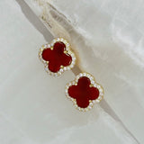 SILVER RED CRYSTAL CLOVER STUD earrings