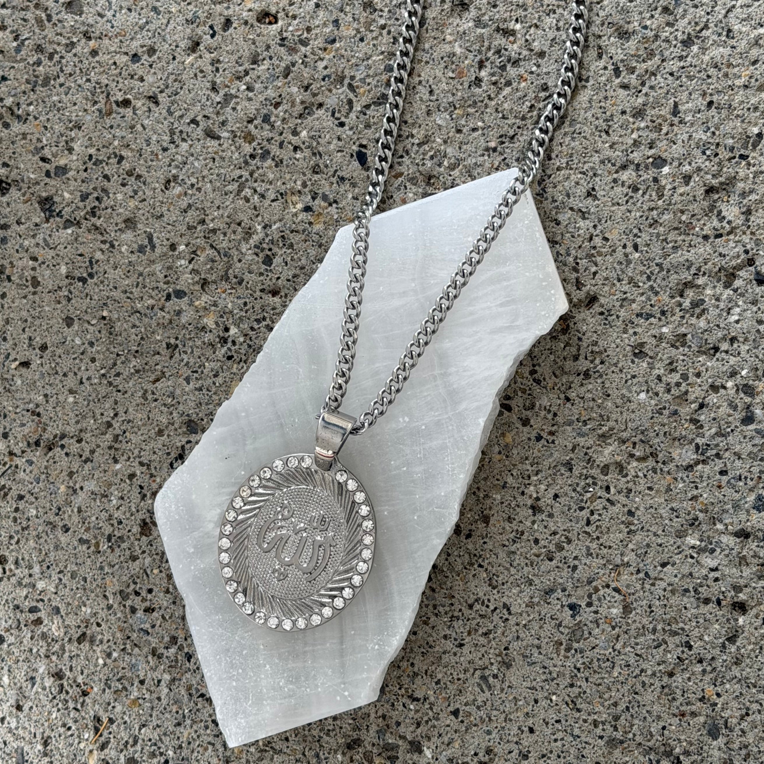 SILVER CRYSTAL ALLAH AL-MALIK MEDALLION necklace