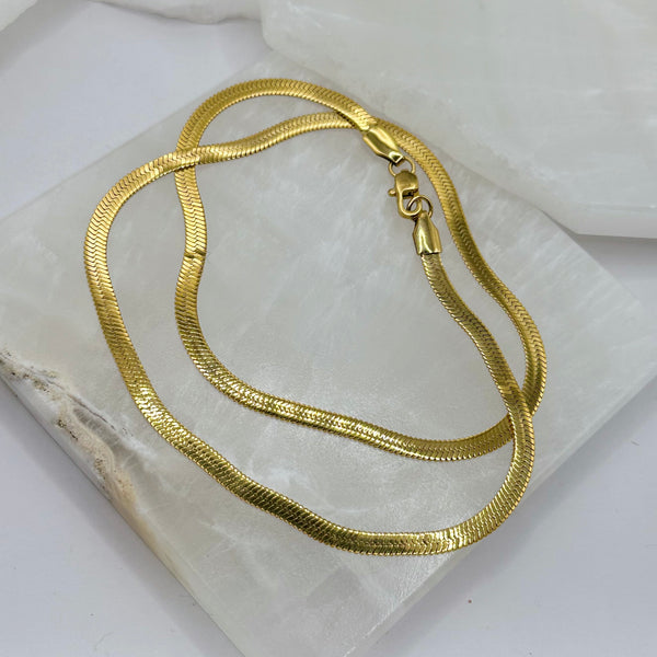 4MM GOLD STEEL HERRINGBONE necklace
